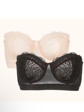 Lively 2 Lace Strapless Bras Size 36A - Neutral / Tan & Black - Straps Included